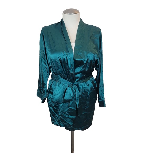 Victoria's Secret Other - Victoria's Secret Satin Robe Womens One Size Emerald Green Kimono Short Belted